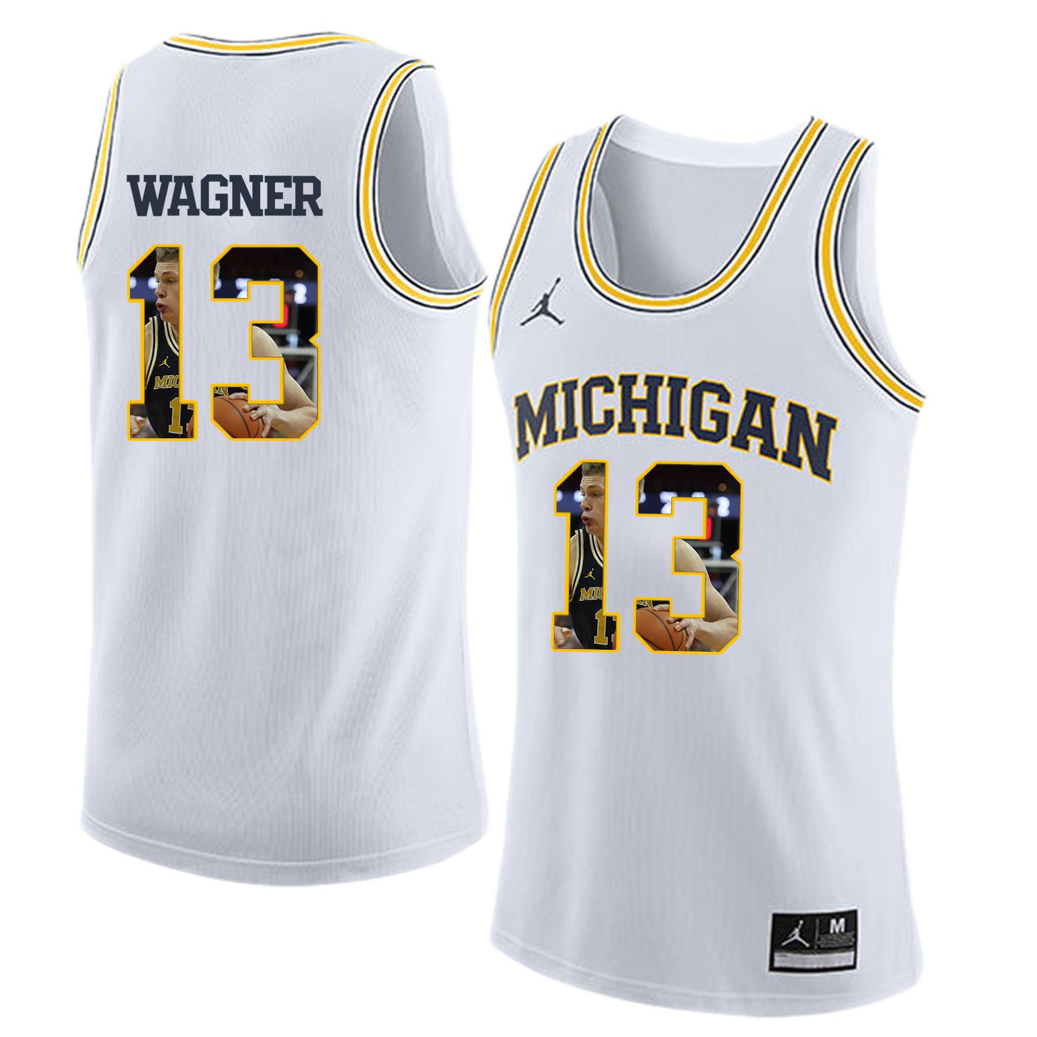 Men Jordan University of Michigan Basketball White #13 Wagner Fashion Edition Customized NCAA Jerseys->customized ncaa jersey->Custom Jersey